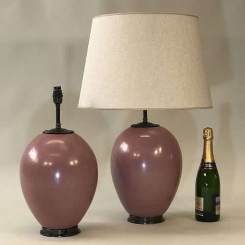 Pair Of Medium Dusty Pink Ceramic 'balloon' Lamps On Brown Bronze Bases
