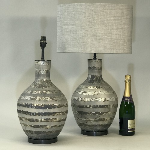 Pair Of Medium Silver Mirrored Cut Glass Lamps On Brown Bronze Bases