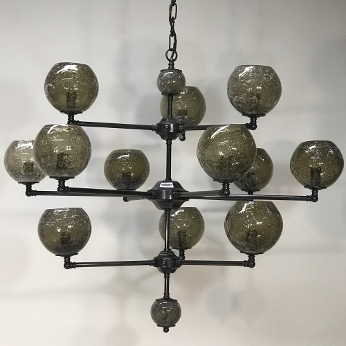 Brown Bronze Kitty Chandelier With Brown Bubble Glass Shades