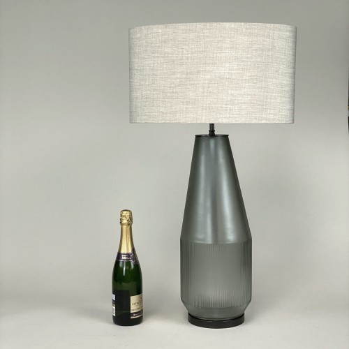 Pair Of Large Grey Glass Lamps With Brown Bronze Bases