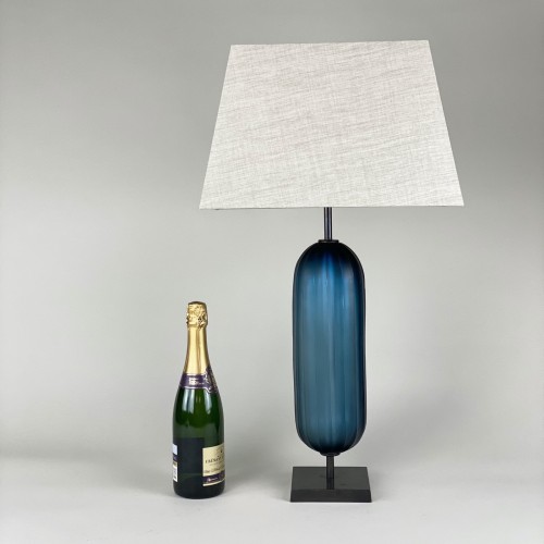 Pair Of Medium Blue 'mikey' Lamps With Square Brown Bronze Bases