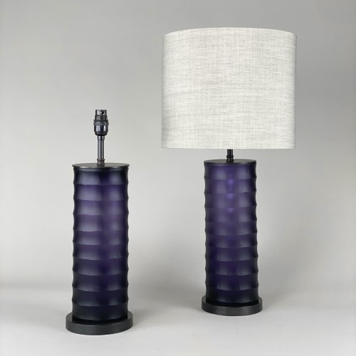Pair Of Small Purple 'rolo' Glass Lamps With Brown Bronze Bases