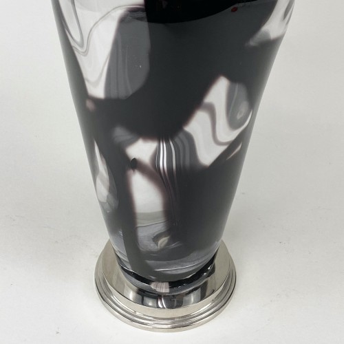 Single Medium Dark Purple Marbled Glass With Nickel Base