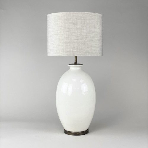 Single Large White Ceramic Lamp With Antique Brass Base