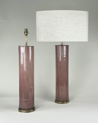 Pair Of Large Pink Bubble Lamps With Antique Brass Bases