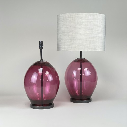 Pair Of Medium Pink Glass Bubble Lamps With Brown Bronze Bases