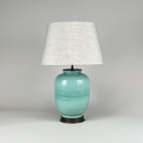 Single Small Green Ceramic Lamp With Antique Brass Base
