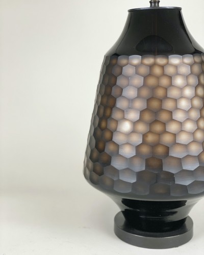 Single Medium Brown Cut Glass Lamp With Antique Brass Base