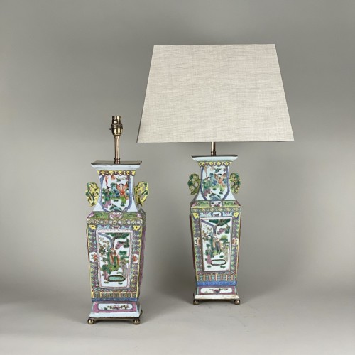 Pair Of Medium 'chinoiserie' Green Ceramic Lamps With Antique Brass Bases