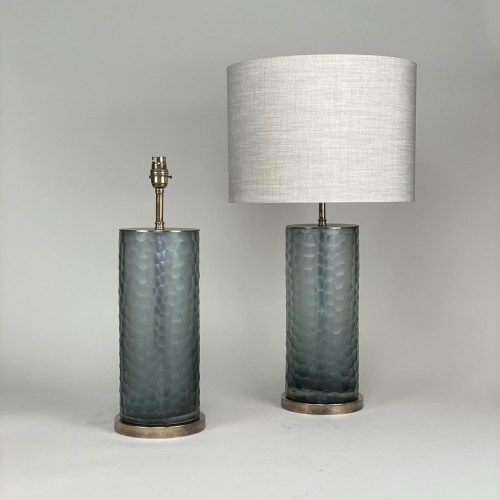 Pair Of Medium Dimpled Grey Glass Lamps With Antique Brass Bases