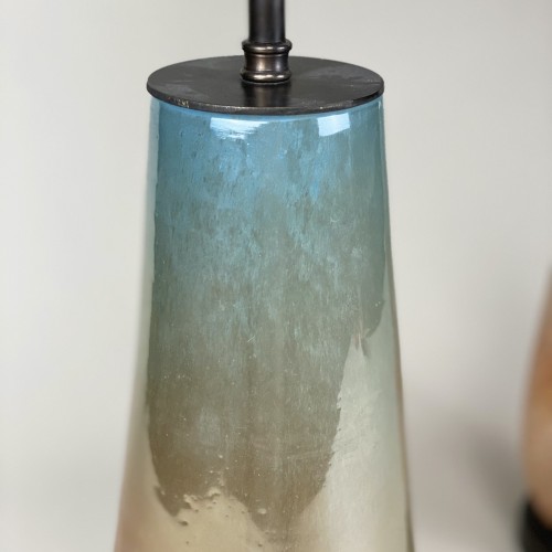 Pair Of Medium Textured Blue Bronze Glass Lamps On Brown Bronze Bases
