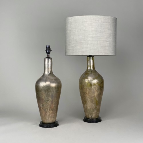 Pair Of Medium Silver Gold Glass Lamps On Brown Bronze Bases