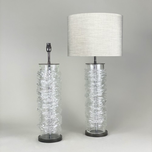 Pair Of Large Candyfloss Clear Lamps On Brown Bronze Bases