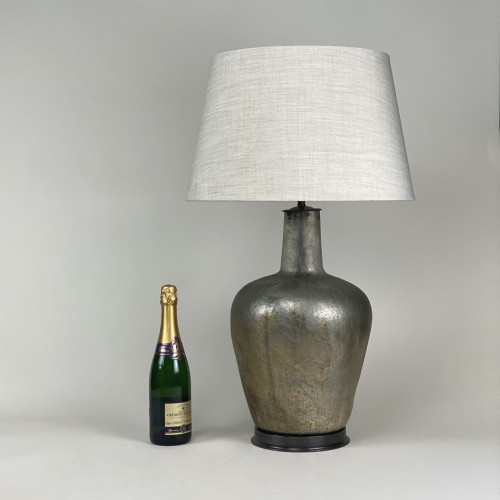 Pair Of Large Silver/dark Gold Lamps With Brown Bronze Bases
