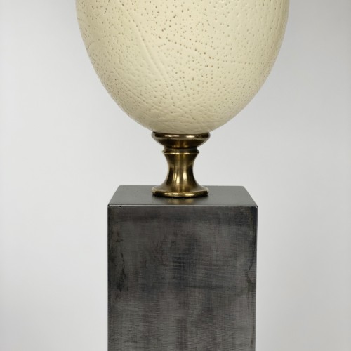 pair of small ostrich egg lamps with blackened steel finish