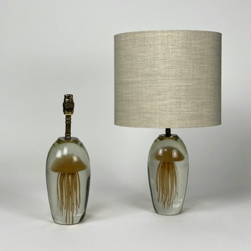 pair of small glass dome brown jellyfish lamps