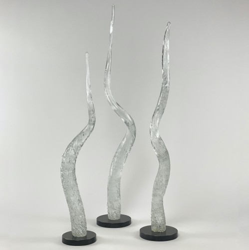 Twisted Textured Clear Glass Spikes On A Brown Bronze Bases
