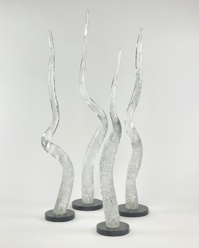 Twisted Textured Clear Glass Spikes On A Brown Bronze Bases