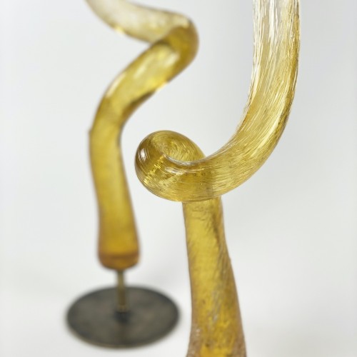 Twisted Textured Yellow Glass Spike On Brass Bases