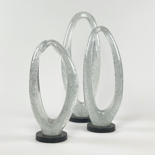 Clear Bubble Glass Abstract 'Loops' on Brown Bronze Bases