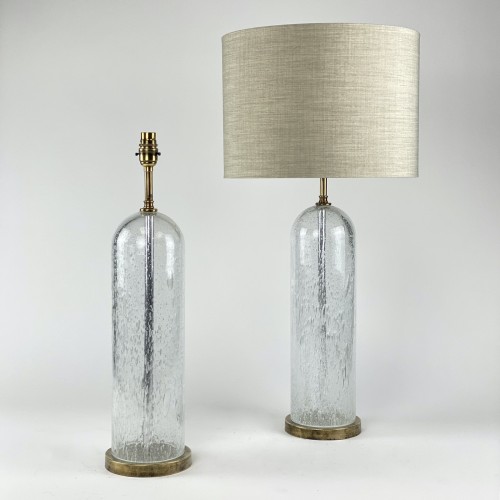 Pair Of Medium Clear Bubble Dome Lamps With Antique Brass Bases