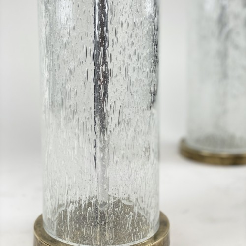 Pair Of Medium Clear Bubble Dome Lamps With Antique Brass Bases