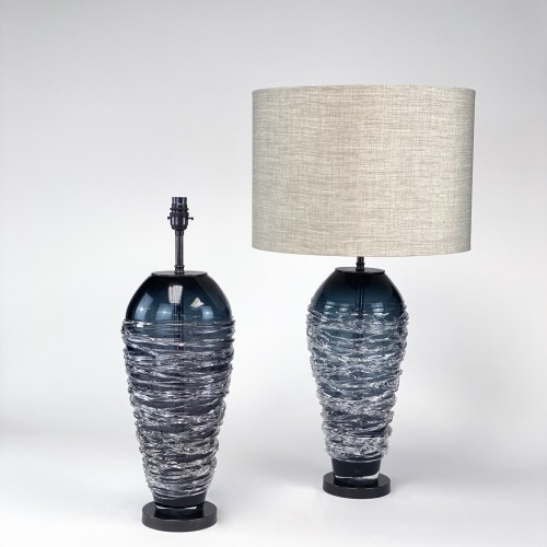 Pair of large grey glass 'candyfloss' lamps on brown bronze