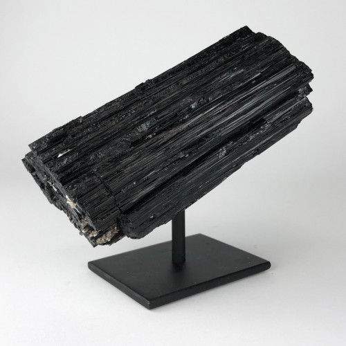 Black Tourmaline Mineral on Brown Bronze Stand