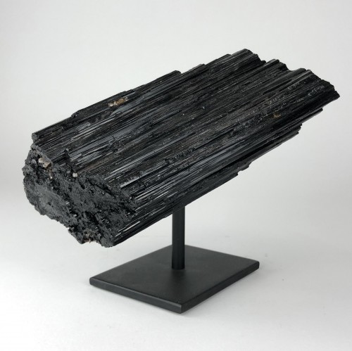 Black Tourmaline Mineral on Brown Bronze Stand