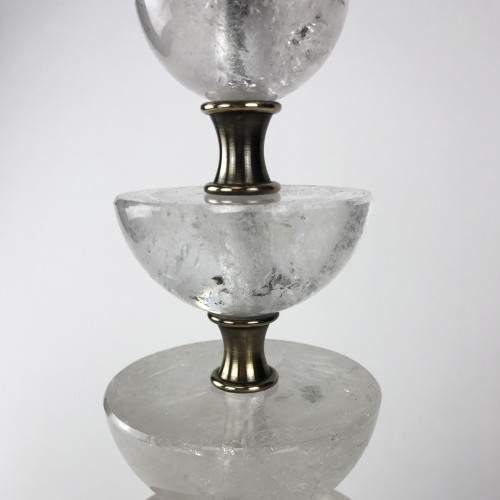 Pair of Medium Rock Crystal 'Fountain' Lamps on Square Antique Brass Bases