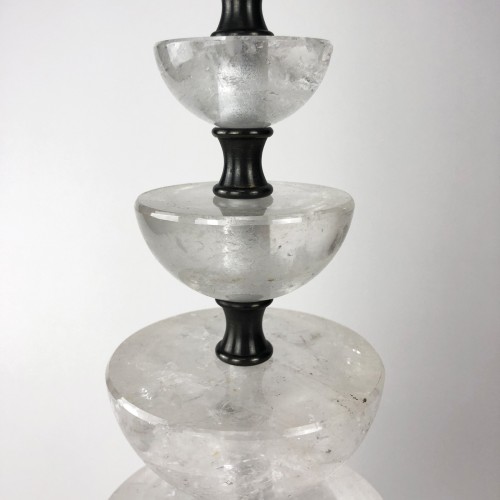 Pair of Large Rock Crystal 'Fountain' Lamps on Round Brown Bronze Bases