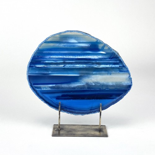 Navy Medium Agate on Antique Brass Stand (T5934)