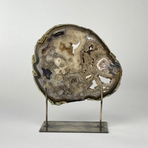 Brown Large Agate on Antique Brass Stand