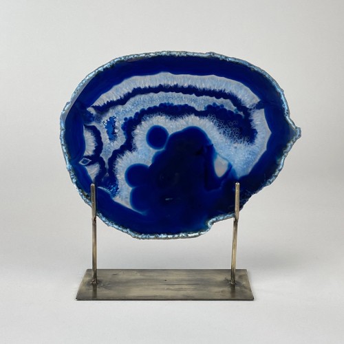 Navy Large Agate on Antique Brass Stand (T5990)