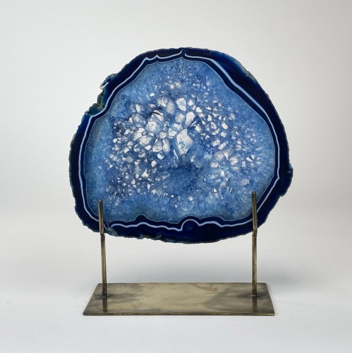 Navy Extra Large Agate on Antique Brass Stand (T6012)