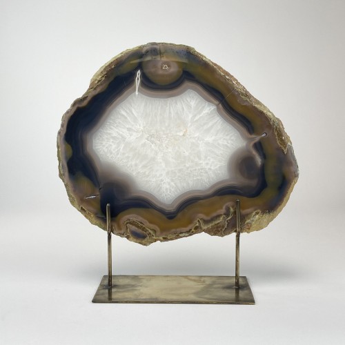 Black Extra Large Agate on Antique Brass Stand