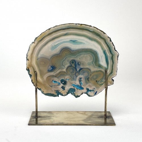 Teal Large Agate on Antique Brass Stand