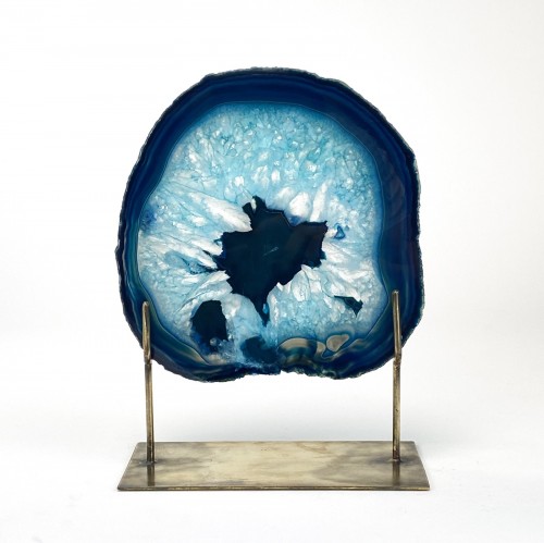 Teal Extra Large Agate on Antique Brass Stand
