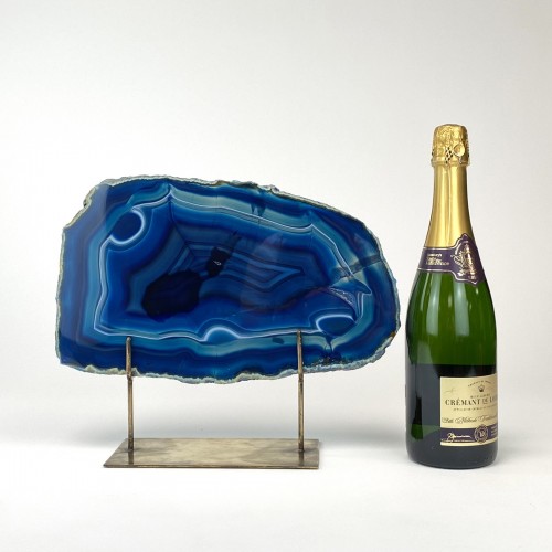 Navy Blue Massive Agate on Antique Brass Stand