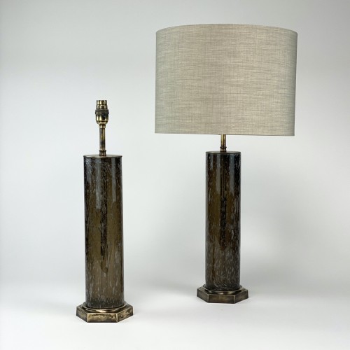 Pair of Medium Brown Bubble Glass Lamps on Antique Brass Bases