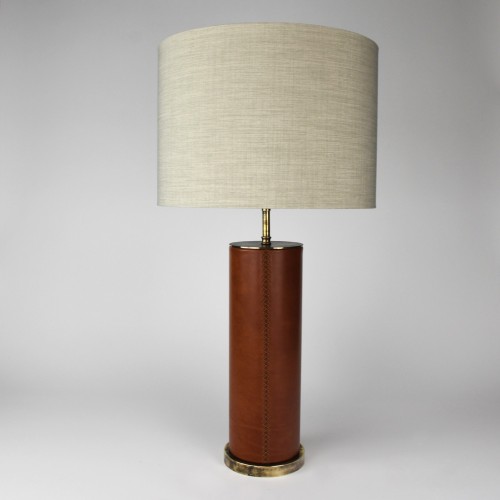 Pair of Burnt Orange Leather Lamps on Antique Brass Bases