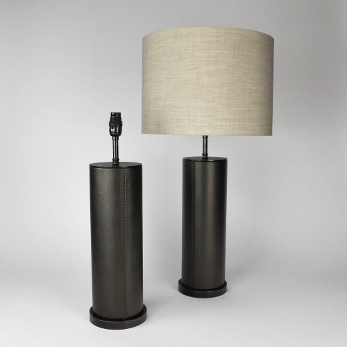 Pair of Grey Leather Lamps on Brown Bronze Bases
