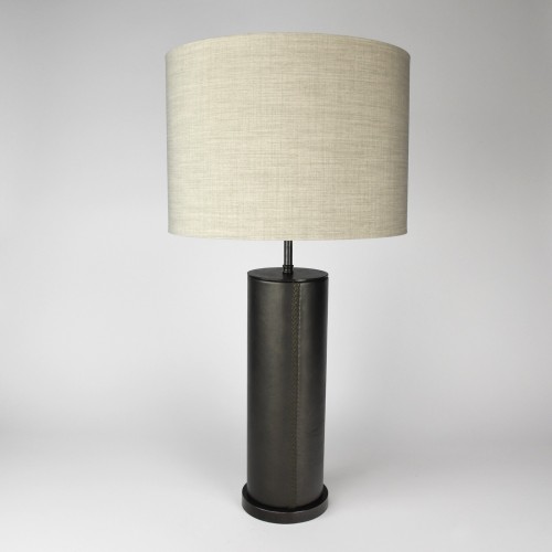 Pair of Grey Leather Lamps on Brown Bronze Bases