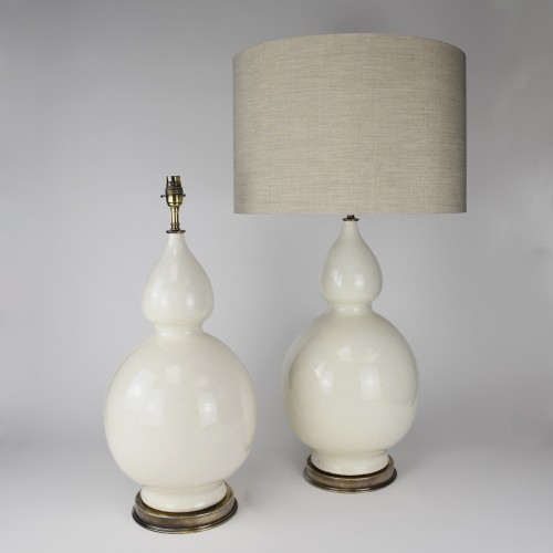 Pair Of Cream Ceramic Table Lamps On Antique Brass Bases T6181 Tyson Decorative Lighting