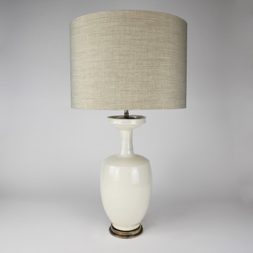 Pair of Cream Ceramic Table Lamps on Antique Brass Bases