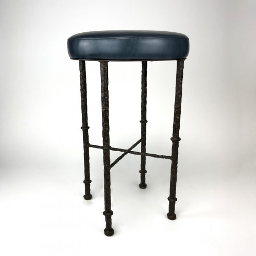 Low Bar Stool on Textured Wrought iron Legs