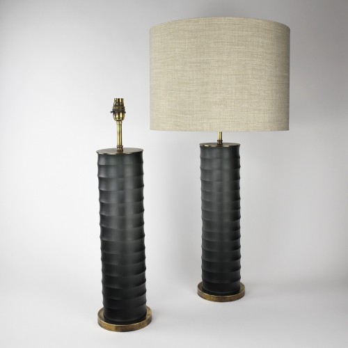 Pair of Large Grey Rolo Glass Table Lamps with Antique Brass Bases