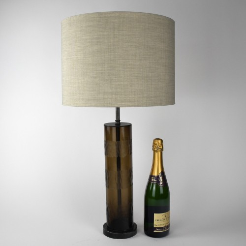 Pair of Medium Brown 'Kathryn' Column Glass Table Lamps on Brown Bronze Bases