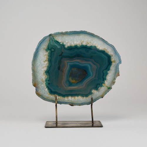 Teal Extra Large Agate on Antique Brass Stand