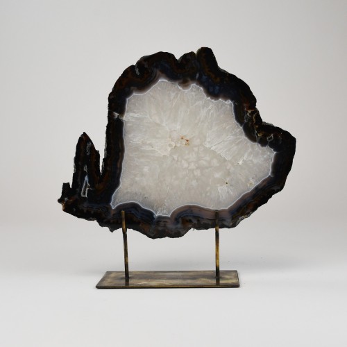 Black Extra Large Agate on Antique Brass Stand